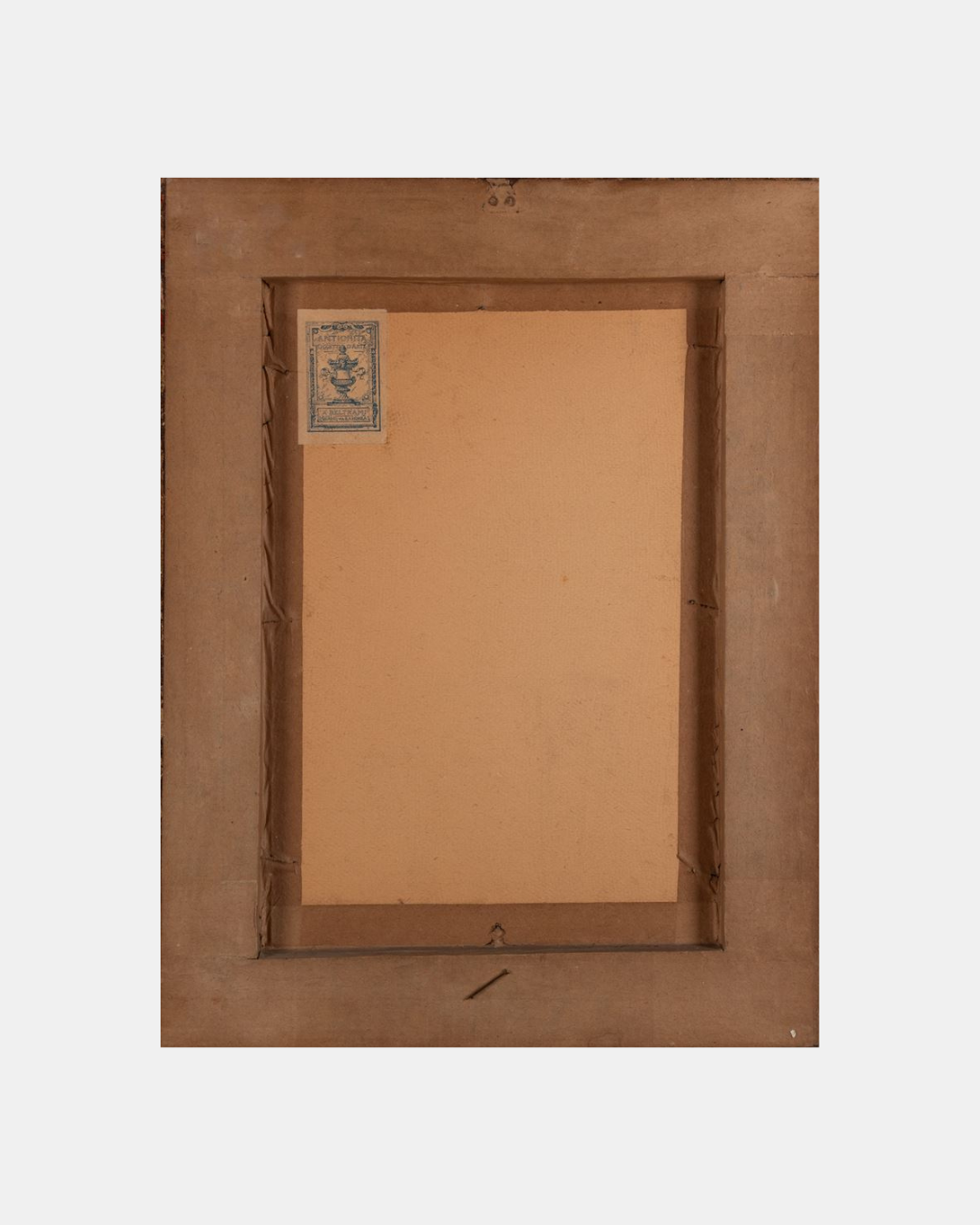 Verso of Roberto Fontana watercolour showing period gilt frame and antiquarian label.