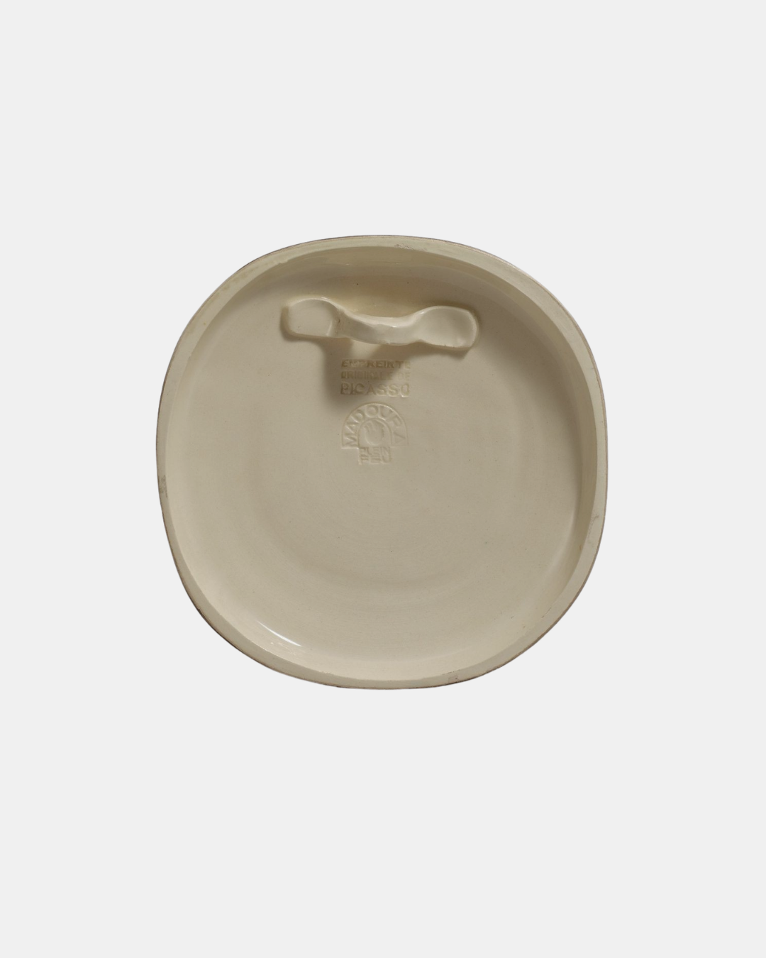 Base of Picasso Jacqueline's Profile ceramic showing Empreinte Originale de Picasso and Madoura Plein Feu stamps, 1956.